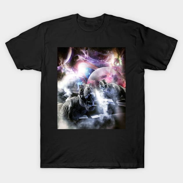 Space Galaxy Dinosaur T-Shirt by Random Galaxy